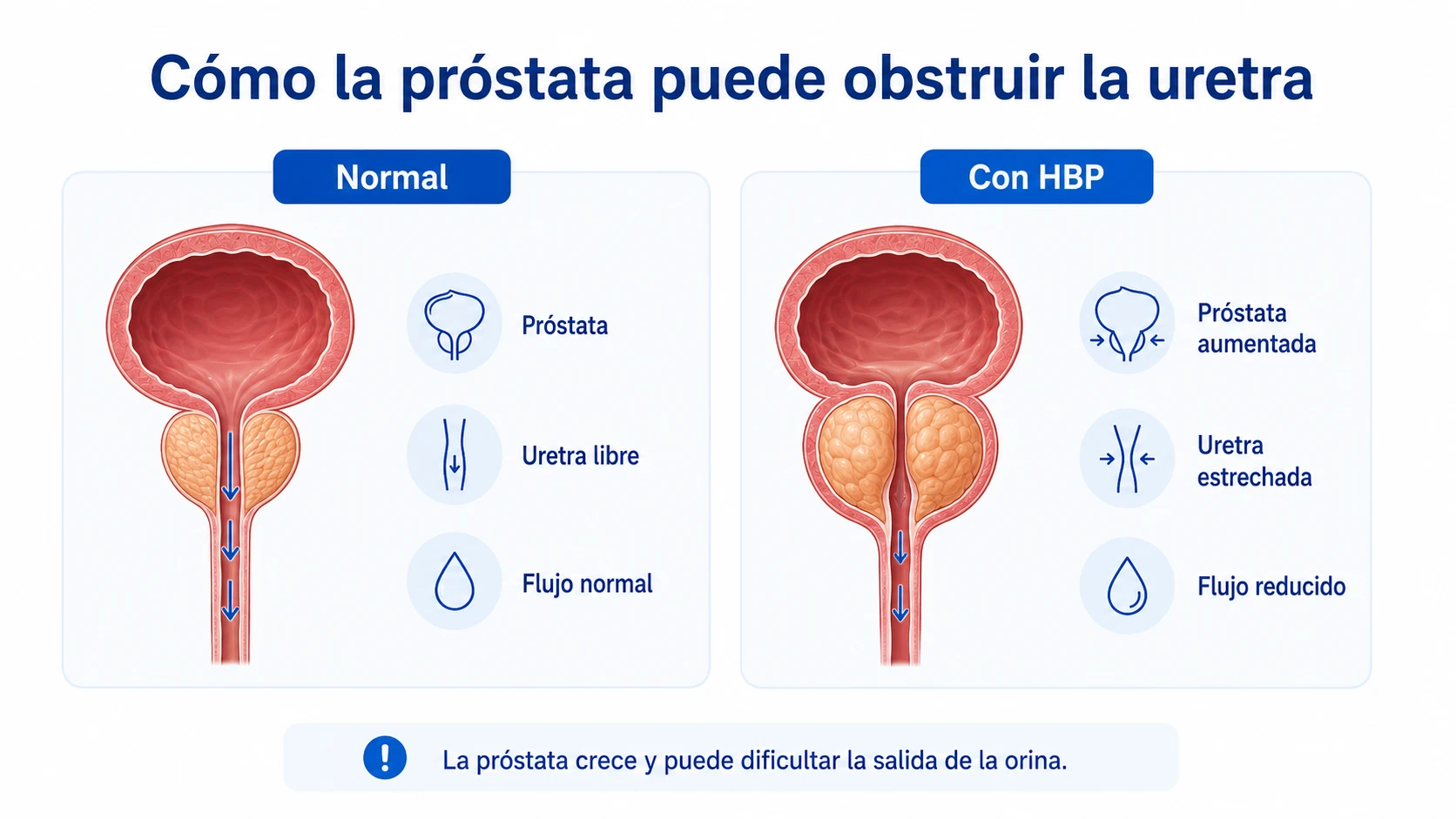 Esquema: próstata, uretra y obstrucción