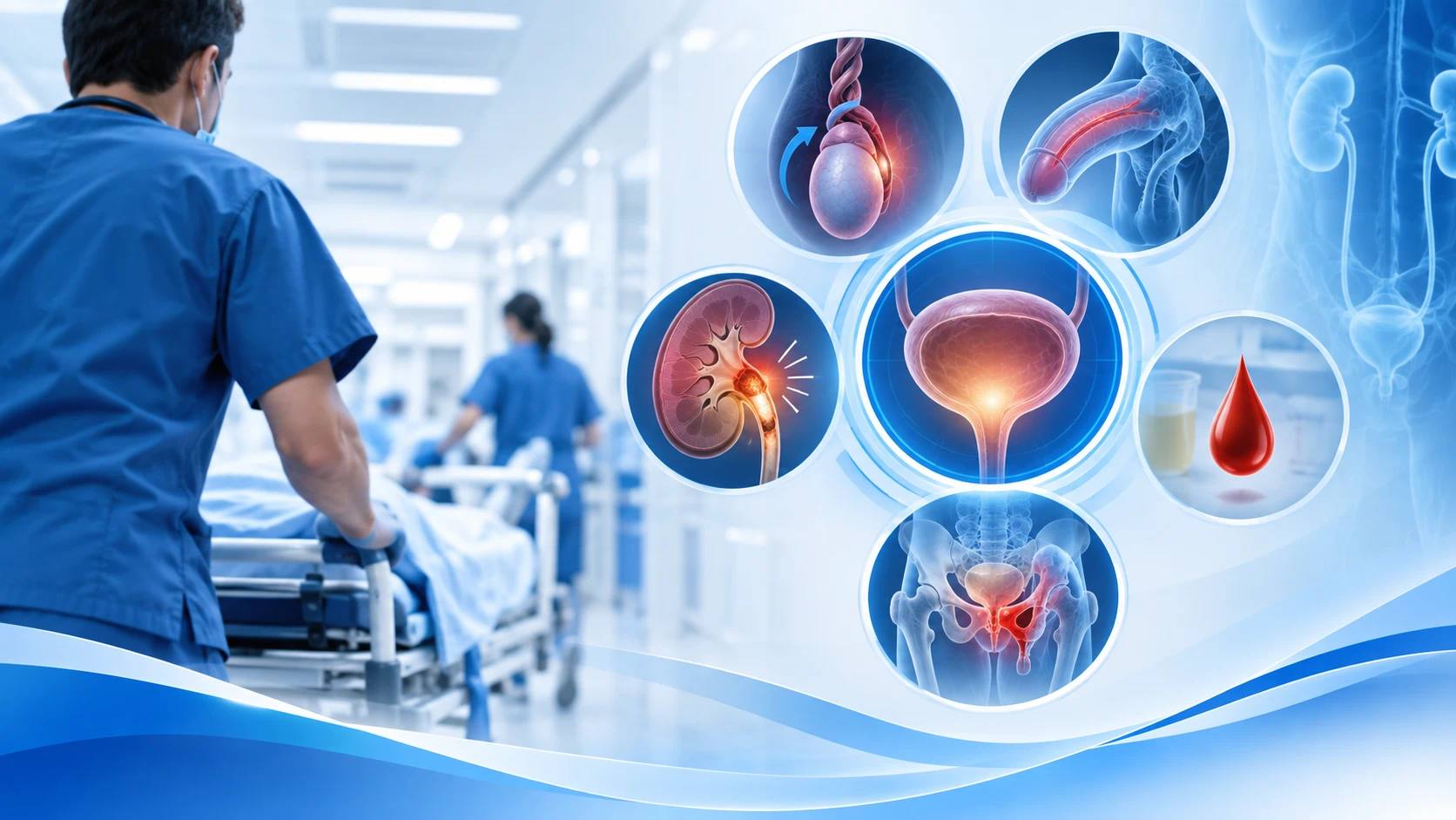 Emergencias urológicas: torsión testicular, priapismo, retención de orina, cólico renal, hematuria severa y trauma urológico